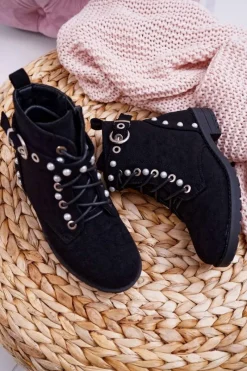 Dziewczęce></noscript>Boto Młodzieżowe Botki Perły Czarne Nargos