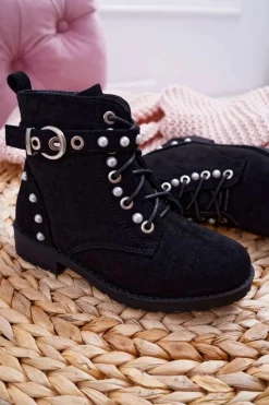 Dziewczęce></noscript>Boto Młodzieżowe Botki Perły Czarne Nargos