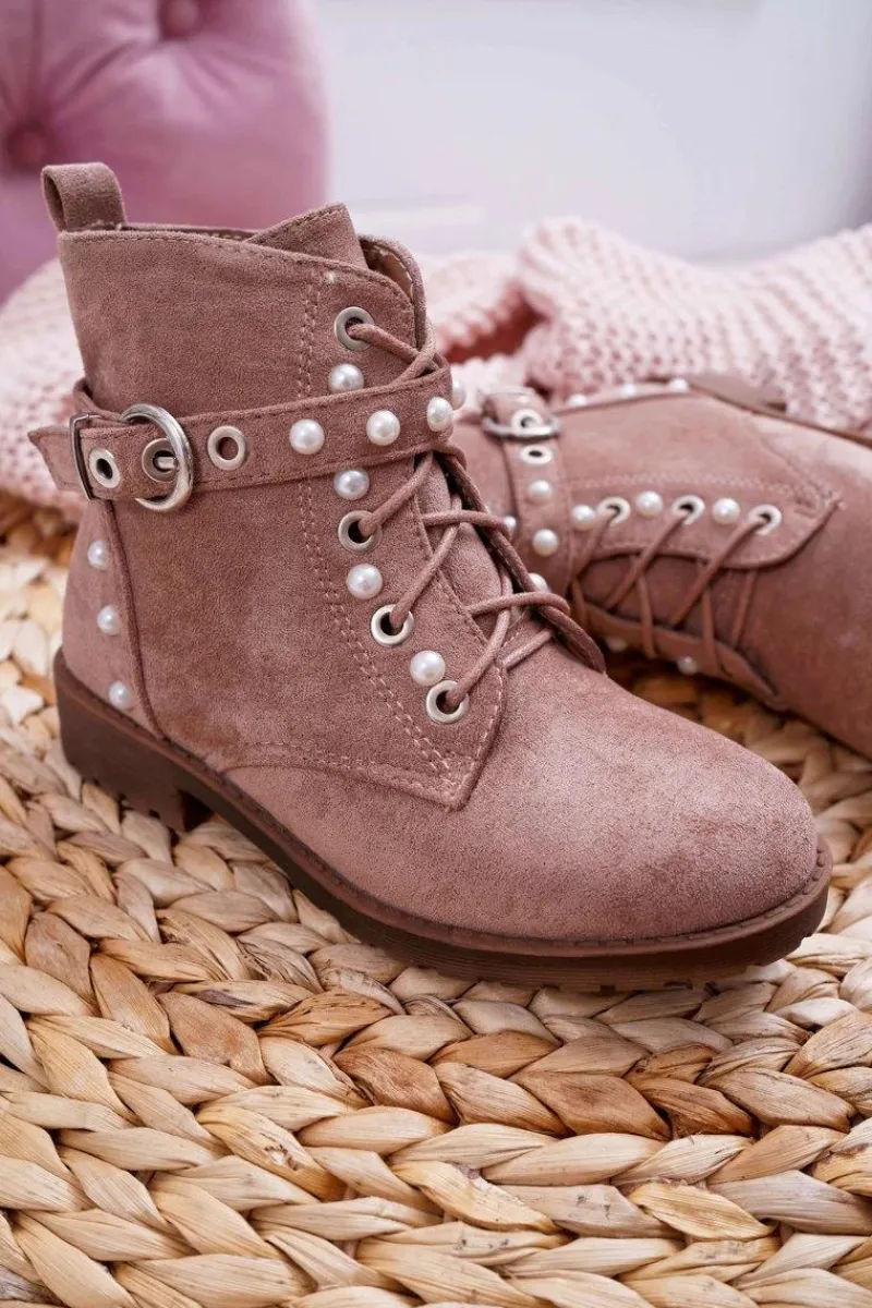 Sale Młodzieżowe Botki Perły Khaki Nargos Dzieci Dziewczęce