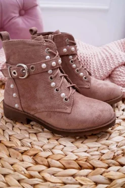 Sale Młodzieżowe Botki Perły Khaki Nargos Dzieci Dziewczęce