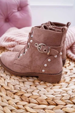 Sale Młodzieżowe Botki Perły Khaki Nargos Dzieci Dziewczęce