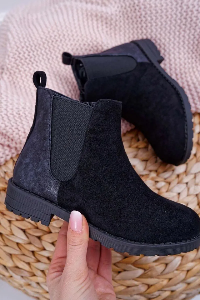 Sale Boto Młodzieżowe Botki z Płaski Obcas Czarne Mergolo