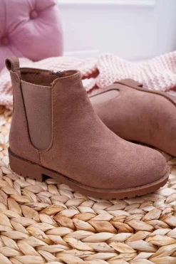 Clearance Boto Młodzieżowe Botki z Płaski Obcas Khaki Mergolo