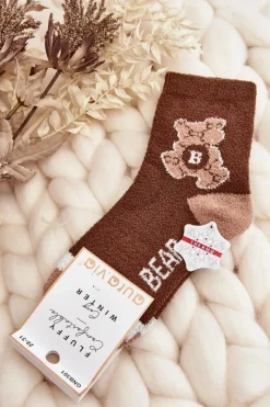 Skarpetki|Skarpetki>Aura.via Młodzieżowe Ciepłe Skarpety Z Misiem Brązowe Brązowy