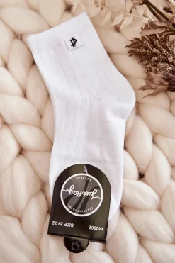 Outlet Młodzieżowe Klasyczne Skarpety Prążek Białe Skarpetki|Skarpetki