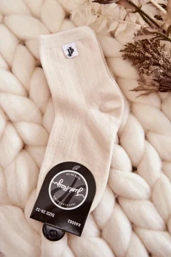 New Młodzieżowe Klasyczne Skarpety Prążek Kremowe Skarpetki|Skarpetki