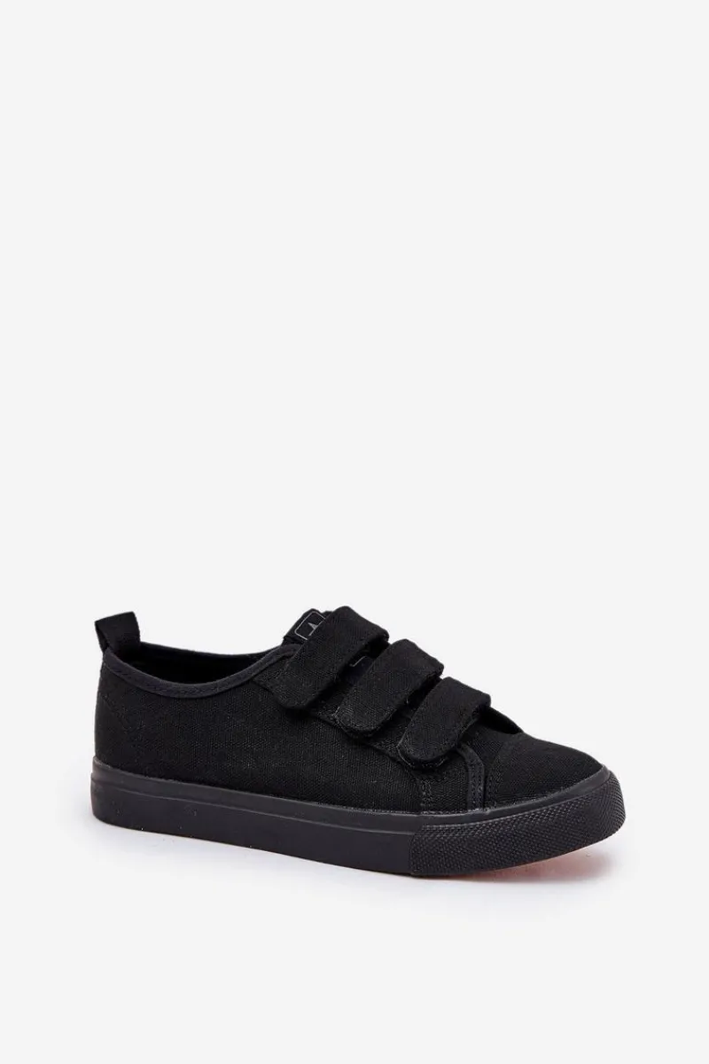 Chłopięce|Dziewczęce>Boto Młodzieżowe Niskie Trampki Na Rzep Czarne Dilan