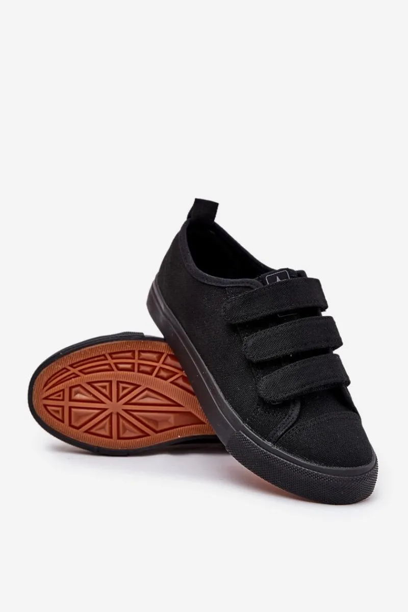 Chłopięce|Dziewczęce>Boto Młodzieżowe Niskie Trampki Na Rzep Czarne Dilan