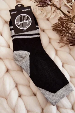 Hot Just Play Młodzieżowe Skarpety Dwukolorowe Z Paskami Czarno-Szare
