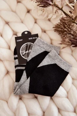 Hot Just Play Młodzieżowe Skarpety Dwukolorowe Z Paskami Czarno-Szare