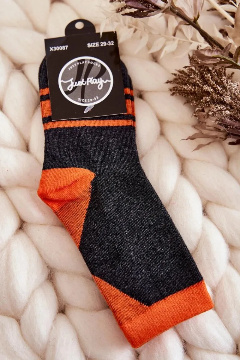 Just Play Młodzieżowe Skarpety Dwukolorowe Z Paskami Grafitowo-Pomarańczowe