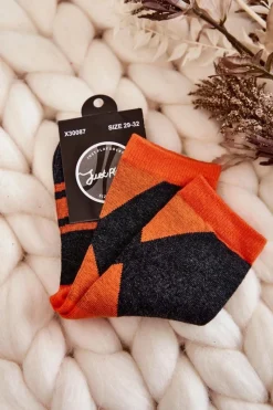 Just Play Młodzieżowe Skarpety Dwukolorowe Z Paskami Grafitowo-Pomarańczowe