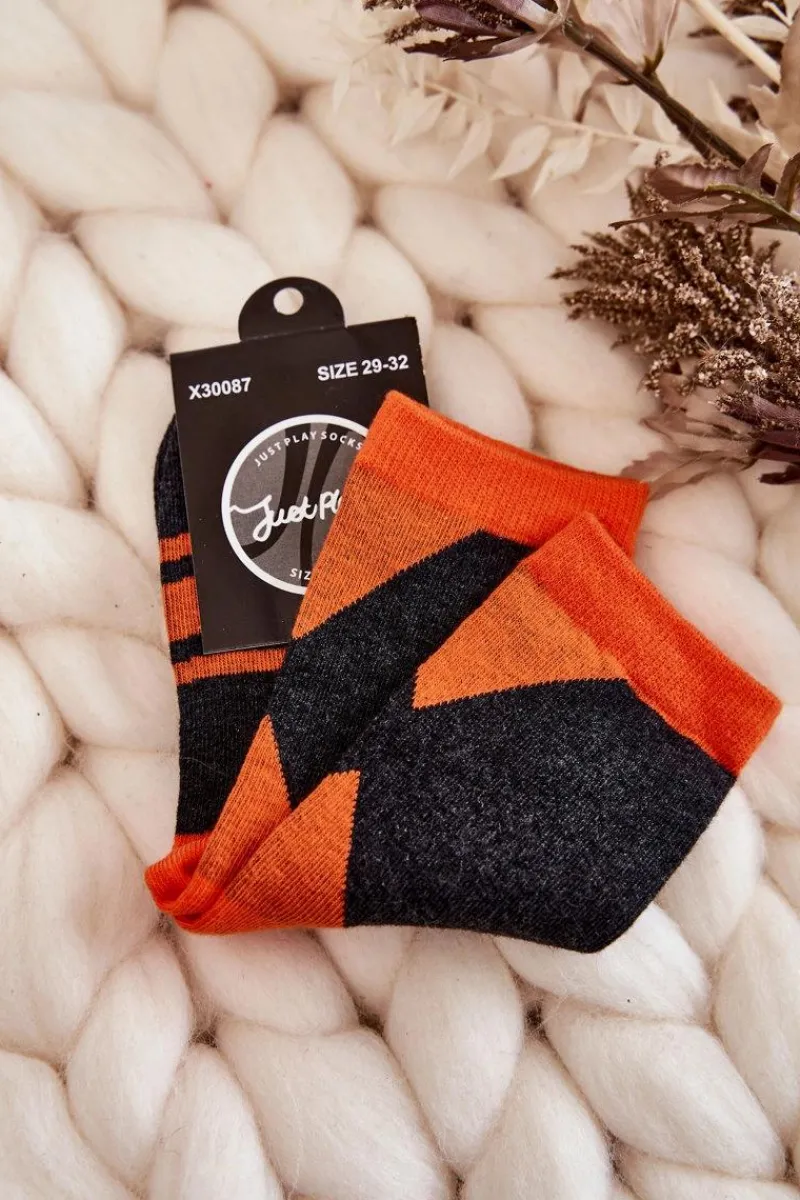 Just Play Młodzieżowe Skarpety Dwukolorowe Z Paskami Grafitowo-Pomarańczowe