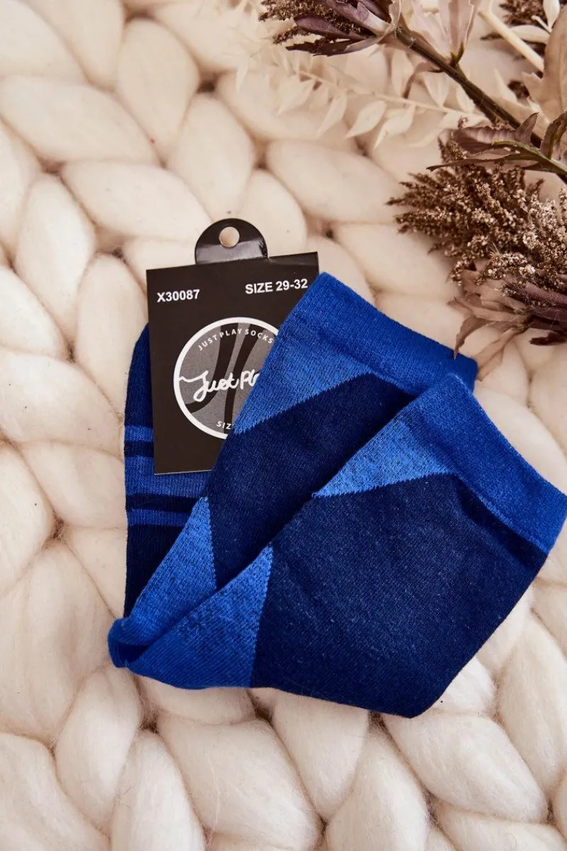 Skarpetki|Skarpetki>Just Play Młodzieżowe Skarpety Dwukolorowe Z Paskami Granatowo-Niebieskie