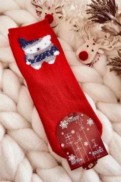 Hot Just Play Młodzieżowe Skarpety Gładkie Z Misiem Czerwone Czerwony