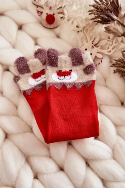 Skarpetki|Skarpetki>Just Play Młodzieżowe Skarpety Gładkie Z Reniferem Czerwone