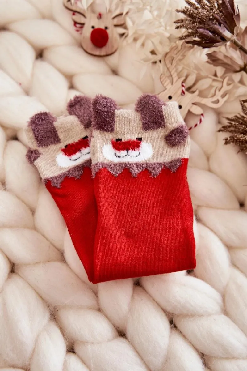 Skarpetki|Skarpetki>Just Play Młodzieżowe Skarpety Gładkie Z Reniferem Czerwone