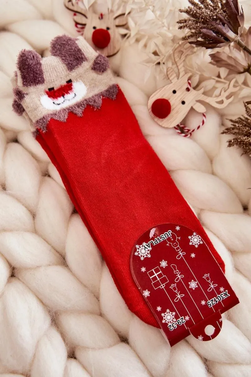 Skarpetki|Skarpetki>Just Play Młodzieżowe Skarpety Gładkie Z Reniferem Czerwone