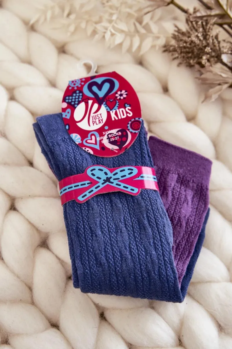 Best Młodzieżowe Wysokie Skarpetki Do Kolan 2-Pak Granatowo-Fioletowe Skarpetki|Skarpetki