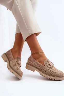 Online Mokasyny Damskie Ażurowe Z Ozdobą Beżowe Talesse Damskie Mokasyny Damskie Zamszowe