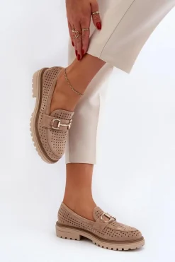 Online Mokasyny Damskie Ażurowe Z Ozdobą Beżowe Talesse Damskie Mokasyny Damskie Zamszowe