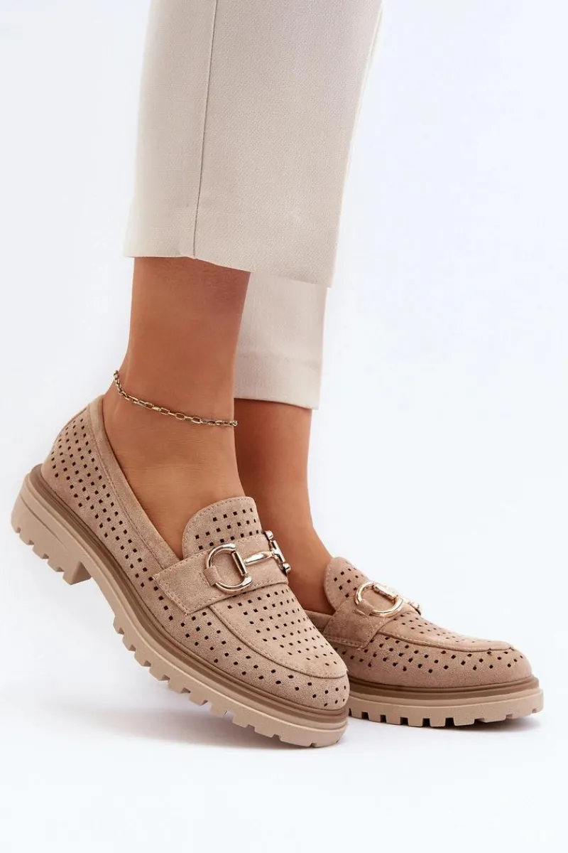 Online Mokasyny Damskie Ażurowe Z Ozdobą Beżowe Talesse Damskie Mokasyny Damskie Zamszowe