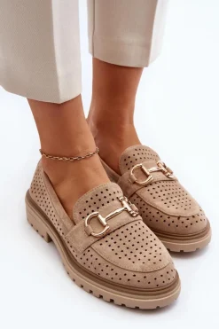 Online Mokasyny Damskie Ażurowe Z Ozdobą Beżowe Talesse Damskie Mokasyny Damskie Zamszowe