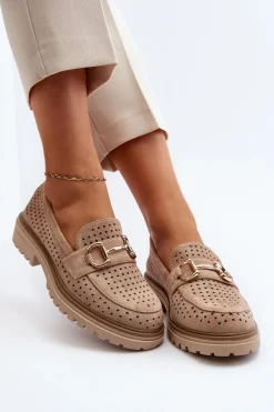 Online Mokasyny Damskie Ażurowe Z Ozdobą Beżowe Talesse Damskie Mokasyny Damskie Zamszowe