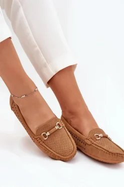 Sale Mokasyny Damskie Ażurowe Z Ozdobą Camel Kaydance Damskie Loafersy Damskie|Mokasyny Damskie Skórzane