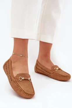 Sale Mokasyny Damskie Ażurowe Z Ozdobą Camel Kaydance Damskie Loafersy Damskie|Mokasyny Damskie Skórzane