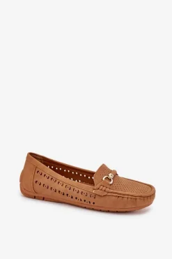 Sale Mokasyny Damskie Ażurowe Z Ozdobą Camel Kaydance Damskie Loafersy Damskie|Mokasyny Damskie Skórzane