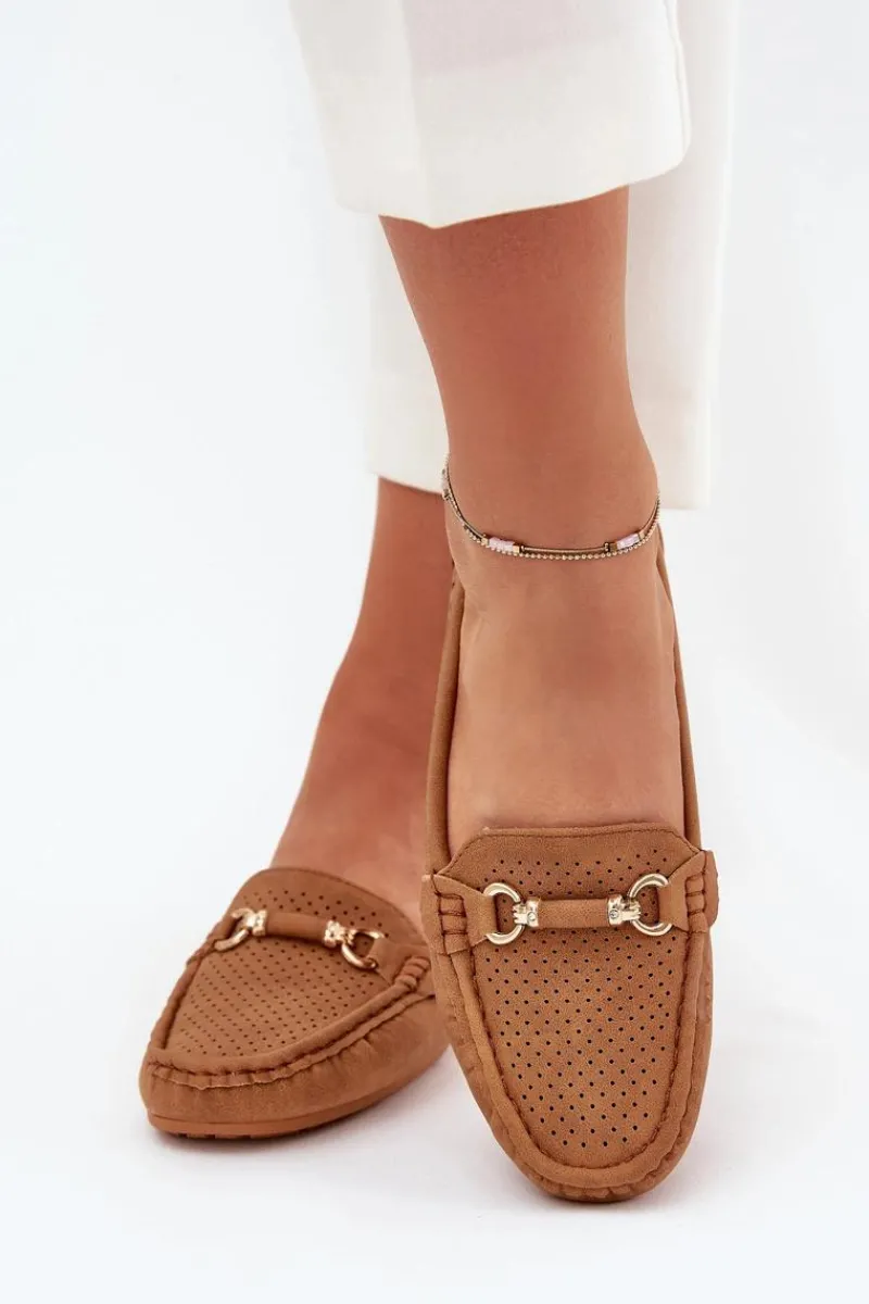 Sale Mokasyny Damskie Ażurowe Z Ozdobą Camel Kaydance Damskie Loafersy Damskie|Mokasyny Damskie Skórzane