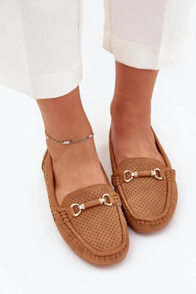 Sale Mokasyny Damskie Ażurowe Z Ozdobą Camel Kaydance Damskie Loafersy Damskie|Mokasyny Damskie Skórzane