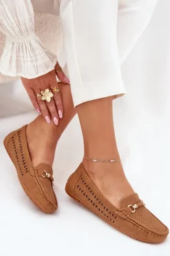 Sale Mokasyny Damskie Ażurowe Z Ozdobą Camel Kaydance Damskie Loafersy Damskie|Mokasyny Damskie Skórzane