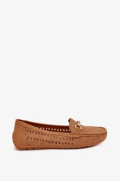 Sale Mokasyny Damskie Ażurowe Z Ozdobą Camel Kaydance Damskie Loafersy Damskie|Mokasyny Damskie Skórzane