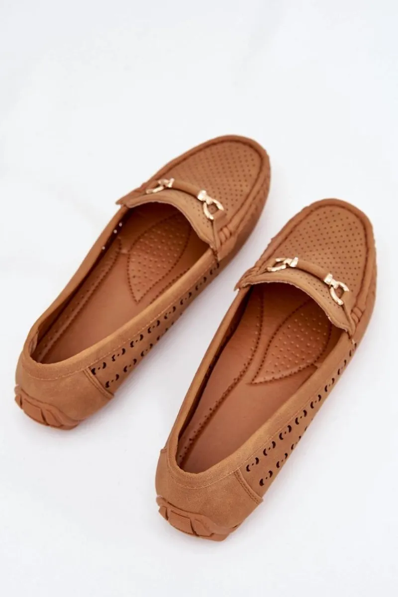 Sale Mokasyny Damskie Ażurowe Z Ozdobą Camel Kaydance Damskie Loafersy Damskie|Mokasyny Damskie Skórzane