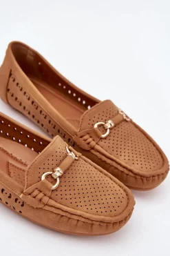 Sale Mokasyny Damskie Ażurowe Z Ozdobą Camel Kaydance Damskie Loafersy Damskie|Mokasyny Damskie Skórzane