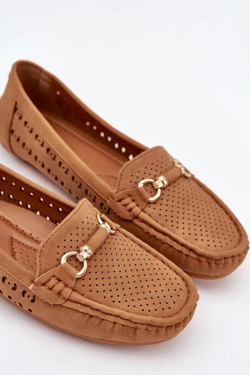 Sale Mokasyny Damskie Ażurowe Z Ozdobą Camel Kaydance Damskie Loafersy Damskie|Mokasyny Damskie Skórzane