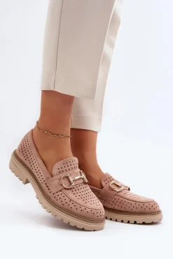 Sale Mokasyny Damskie Ażurowe Z Ozdobą Różowe Talesse Damskie Mokasyny Damskie Zamszowe