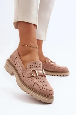 Sale Mokasyny Damskie Ażurowe Z Ozdobą Różowe Talesse Damskie Mokasyny Damskie Zamszowe