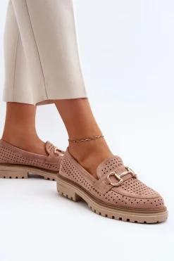 Sale Mokasyny Damskie Ażurowe Z Ozdobą Różowe Talesse Damskie Mokasyny Damskie Zamszowe