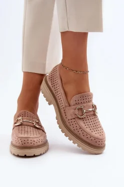 Sale Mokasyny Damskie Ażurowe Z Ozdobą Różowe Talesse Damskie Mokasyny Damskie Zamszowe