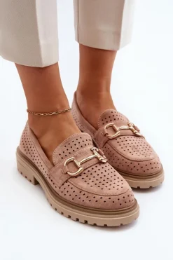 Sale Mokasyny Damskie Ażurowe Z Ozdobą Różowe Talesse Damskie Mokasyny Damskie Zamszowe