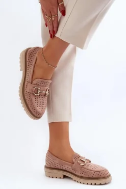 Sale Mokasyny Damskie Ażurowe Z Ozdobą Różowe Talesse Damskie Mokasyny Damskie Zamszowe