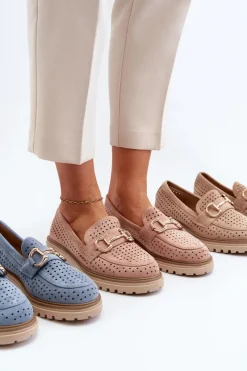 Sale Boto Mokasyny Damskie Ażurowe Z Ozdobą Camel Talesse Brązowy