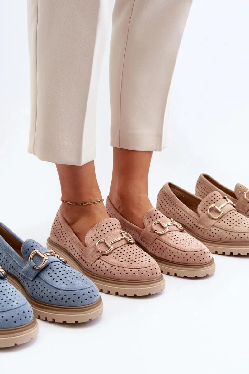 Sale Boto Mokasyny Damskie Ażurowe Z Ozdobą Camel Talesse Brązowy