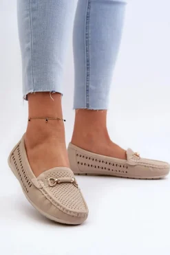 Sale Boto Mokasyny Damskie Ażurowe Z Ozdobą Beżowe Kaydance Beżowy