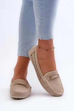 Sale Boto Mokasyny Damskie Ażurowe Z Ozdobą Beżowe Kaydance Beżowy