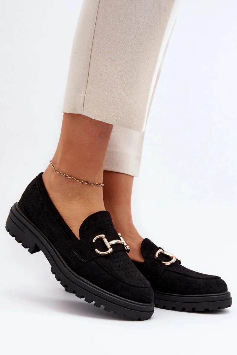 Loafersy Damskie|Mokasyny Płaskie>Boto Mokasyny Damskie Ażurowe Z Ozdobą Czarne Talesse Czarny