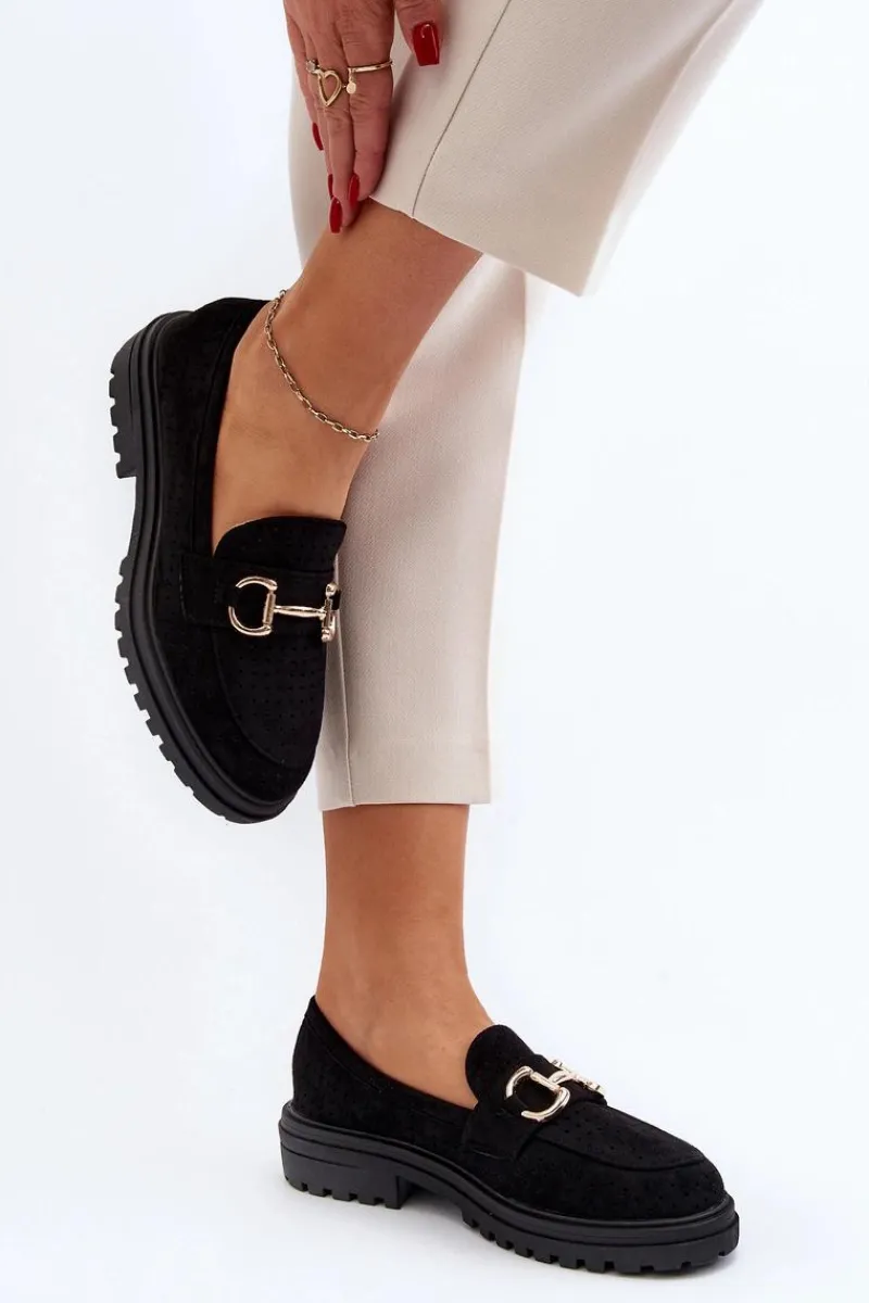 Loafersy Damskie|Mokasyny Płaskie>Boto Mokasyny Damskie Ażurowe Z Ozdobą Czarne Talesse Czarny